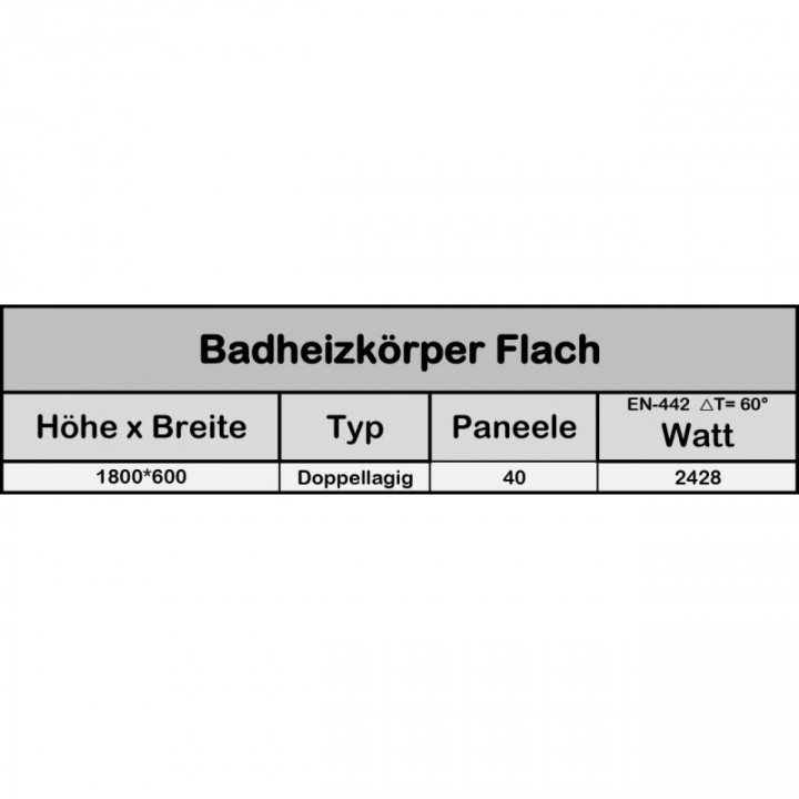 Design Flachheizkörper Doppellagig 1800x600  Badheizkörper Weiss