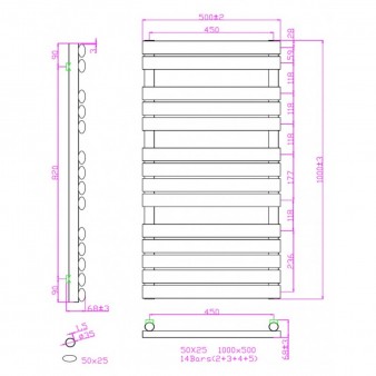 Badheizkörper Handtuchheizkörper 1000x500 Weiß Ellipse