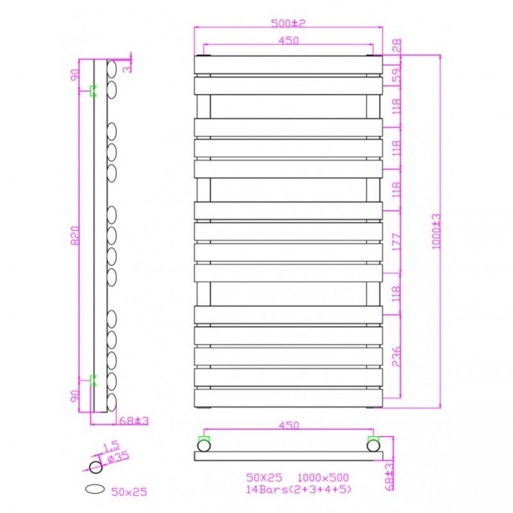 Badheizkörper Handtuchheizkörper 1000x500 Weiß Ellipse