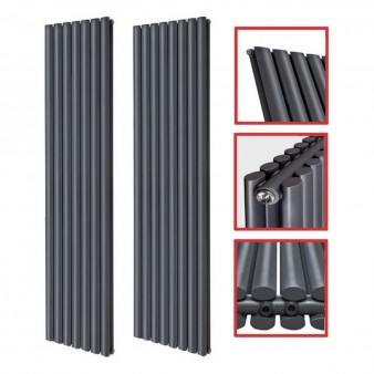 1800 x 490 mm Doppellagig Mittelanschluss Anthrazit (RAL 7016) Paneelheizkörper NEU Ellipse Design