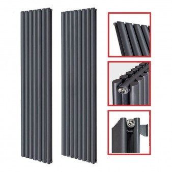 1800 x 560 mm Doppellagig Seitenanschluss Anthrazit (RAL 7016) Paneelheizkörper NEU Ellipse Design