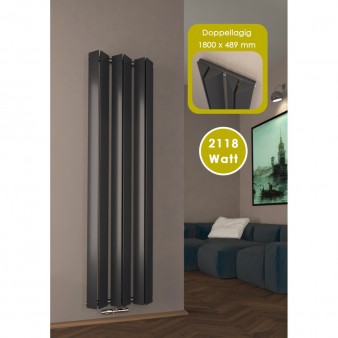 1800x489 mm Doppel-Triple Seitenanschluss Paneelheizkörper Anthrazit
