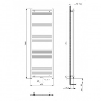 Design Badheizkörper Handtuchwärmer 1820 x 600 Weiß